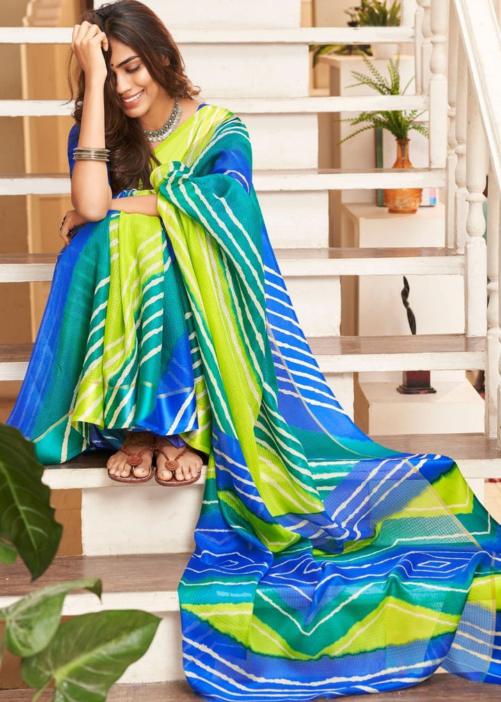 Blue & Yellow Cotton Saree with Leheriya Print : Top Pick