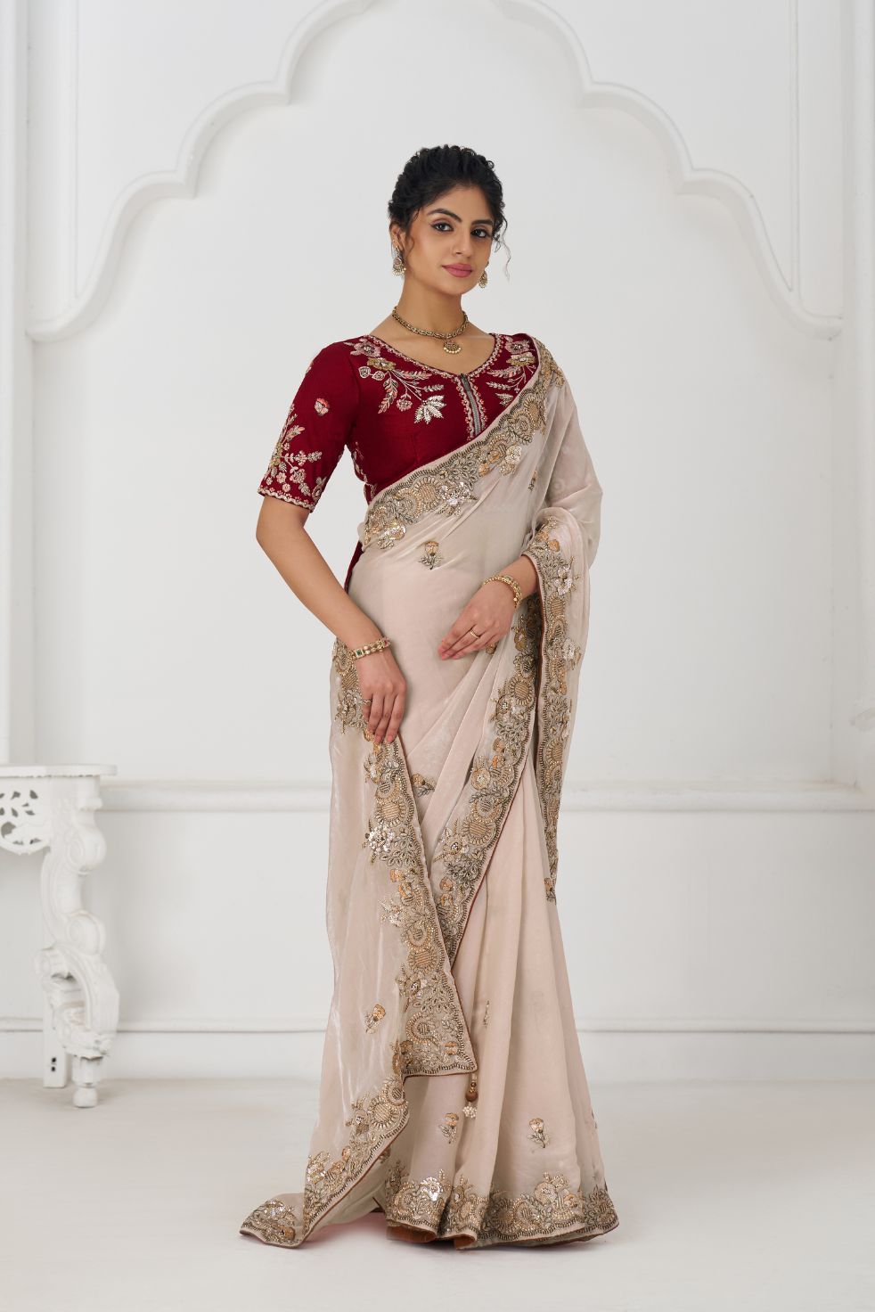 Chiku Color Stunning Fendi Silk Saree With Zari & Sequins Elegance - qivii