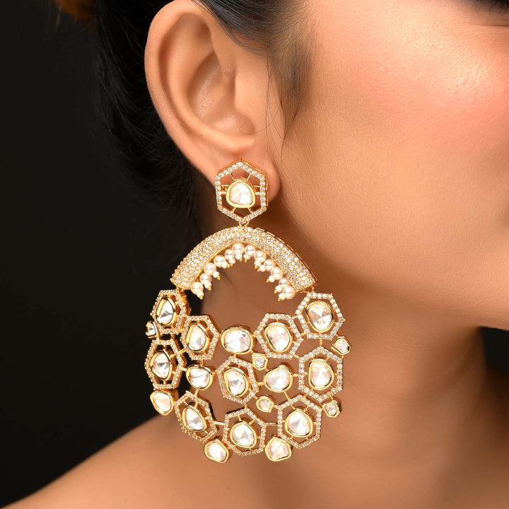 Aasha White Diamond Stone Gold Plated Kundan Earrings