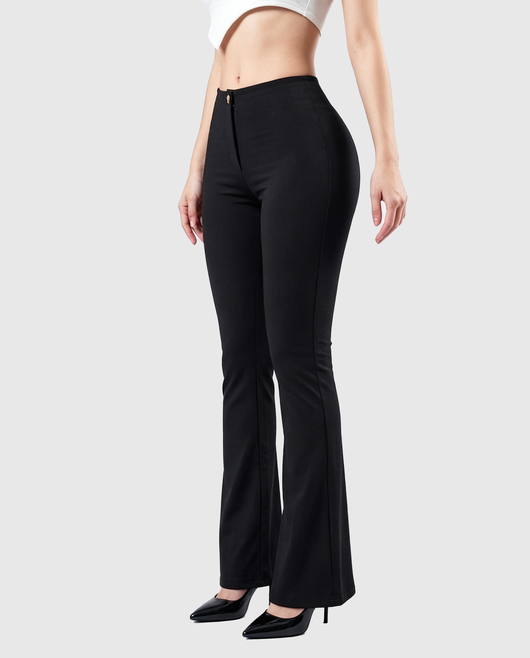 High Waist Butt Lifting Solid Black Slim Fit Flare Shaping Yoga Pants  - By Qivii
