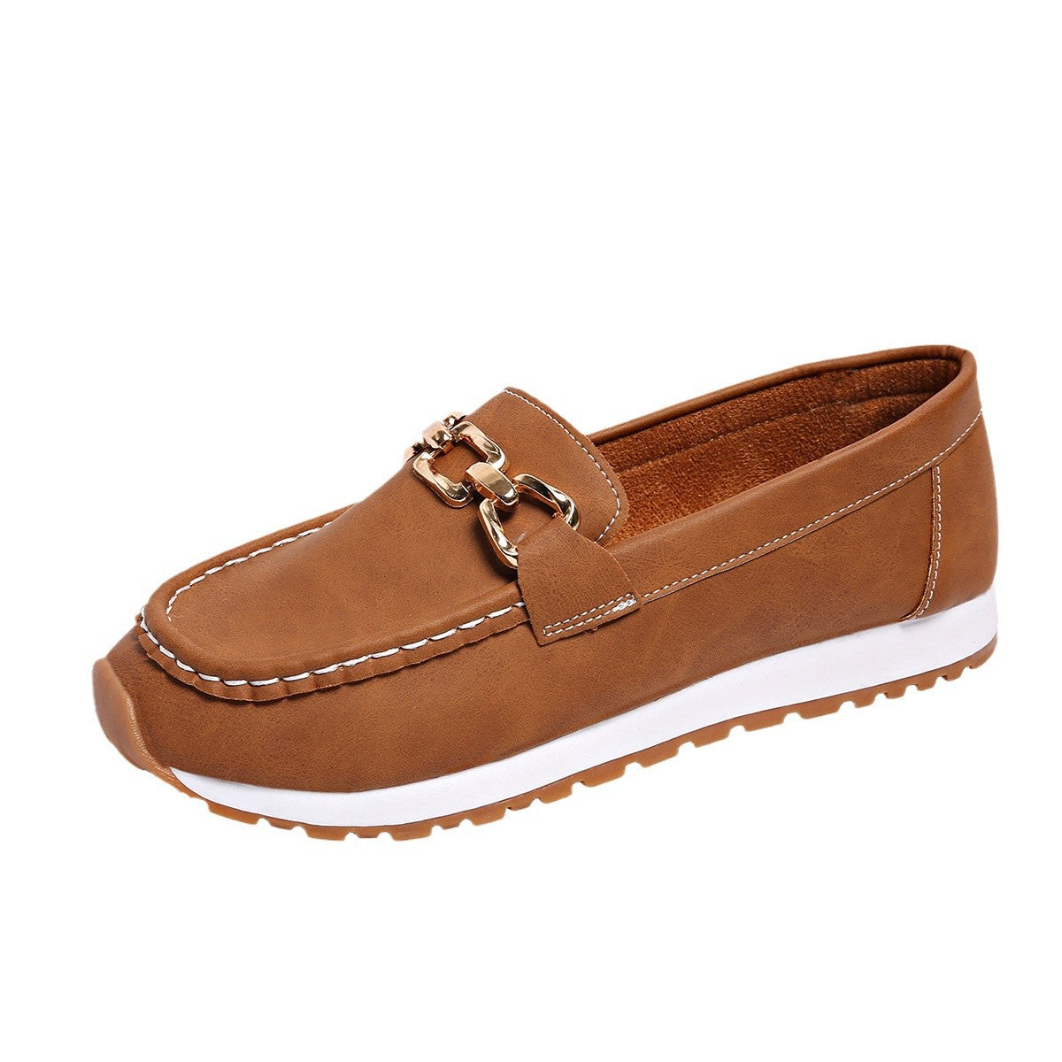 2025 Women's Plus Size Flat Loafers Metal Chain Thick-Soled Casual Shoes New Style