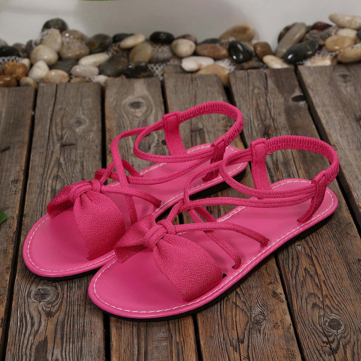 Women's Vela Bow Flat Sandals - Soft Sole Elastic Strap Summer Sandals (US 5-10.5)