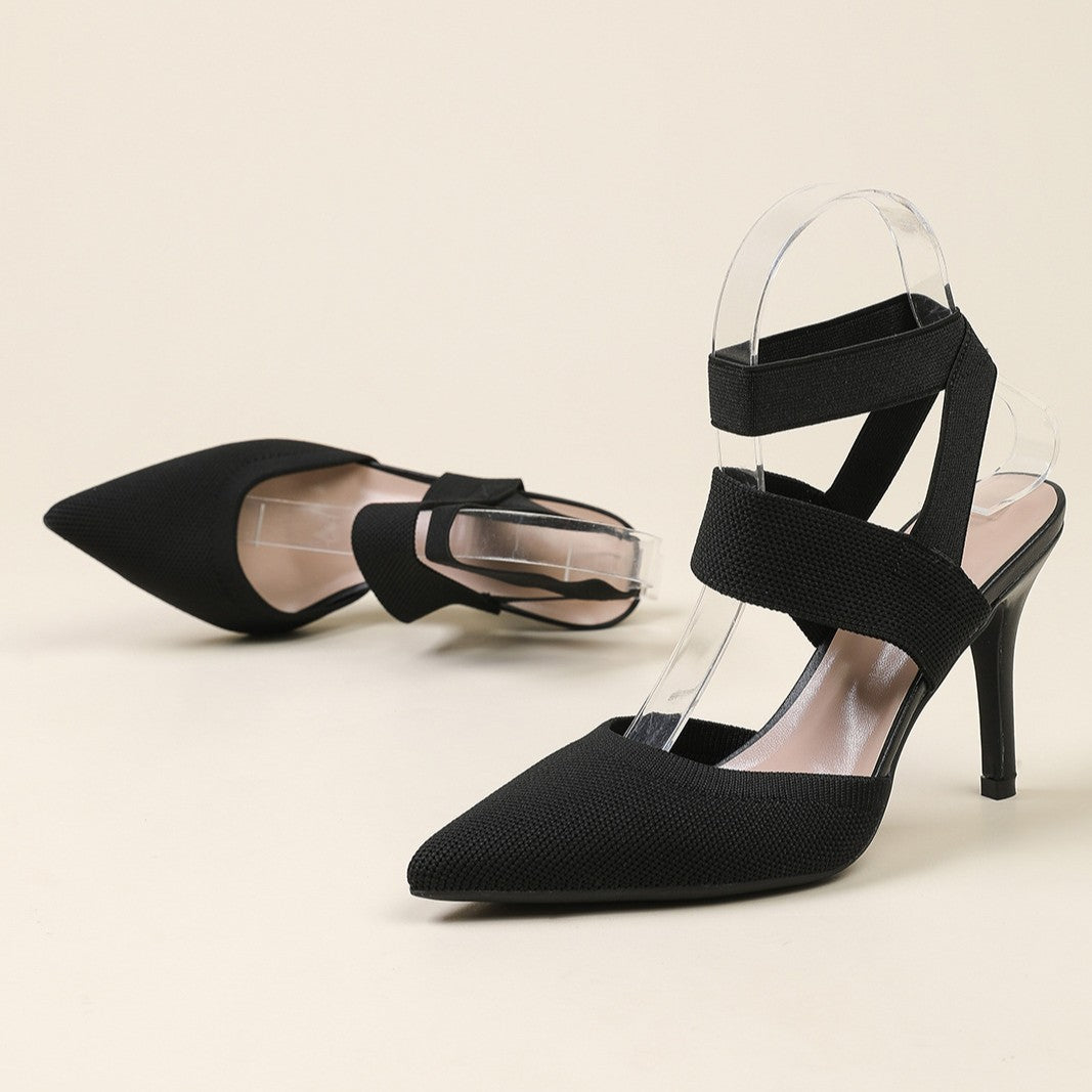 Women’s Amara Fabric Ankle-Strap Stiletto Pumps – Pointed-Toe Hollow Side Elegant Heels (US 4–10.5)