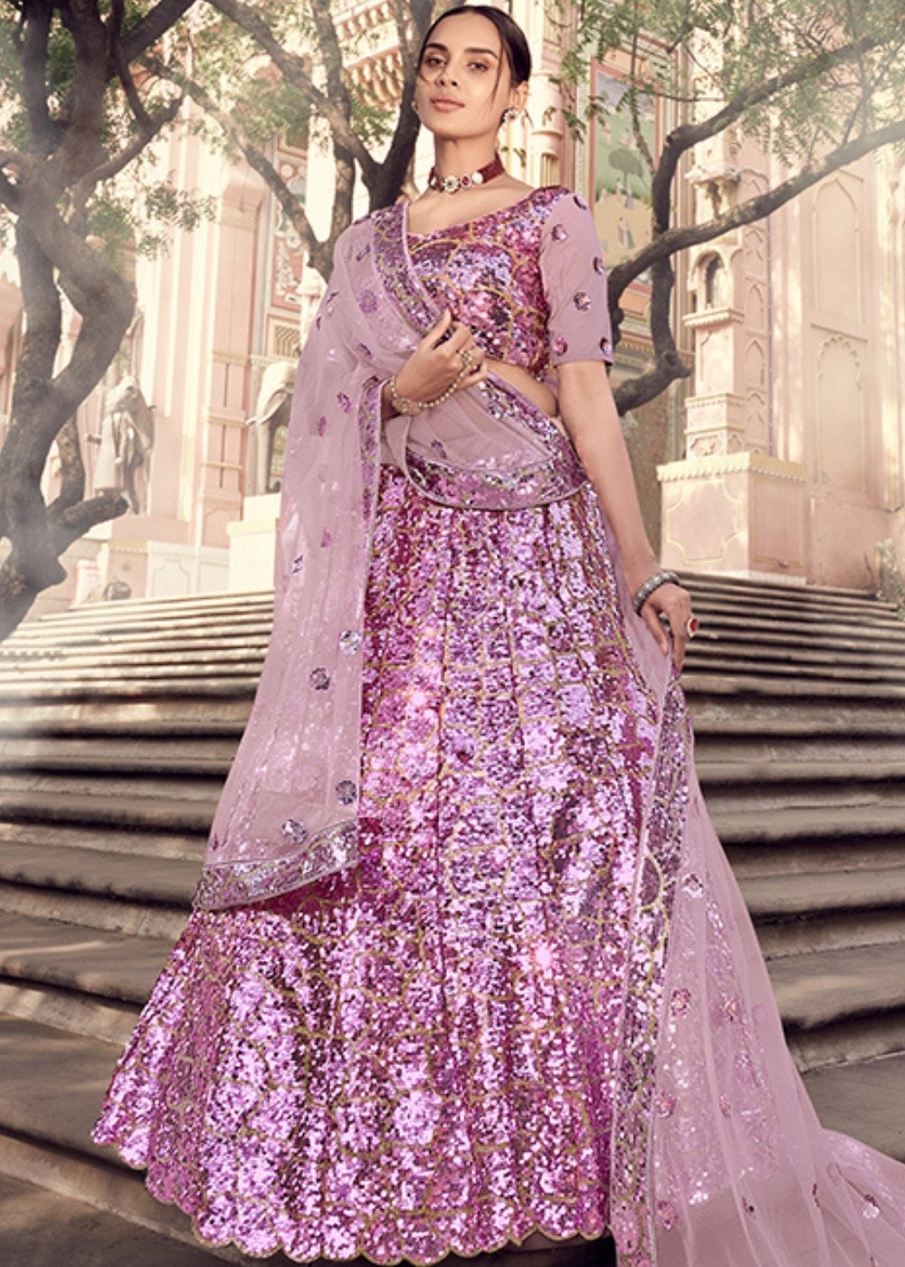 Helio Purple Designer Soft Net Lehenga Choli with Sequins work | Ready To Wear - qivii