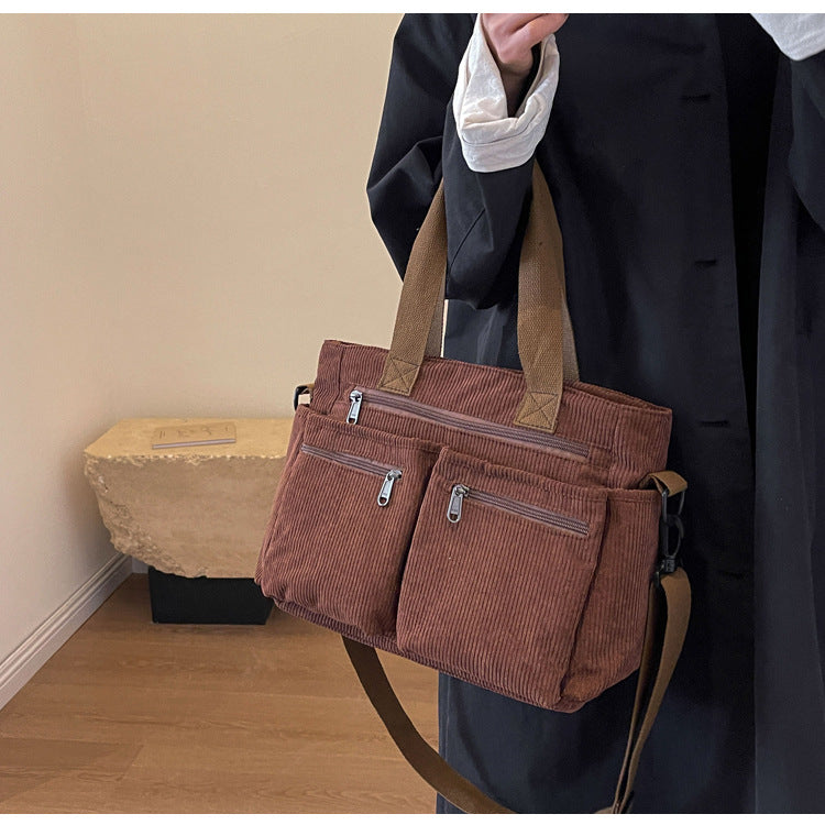 Women's Corduroy Tote Bag Large Capacity Convertible Shoulder & Crossbody Bag | Casual & Versatile Everyday Handbag