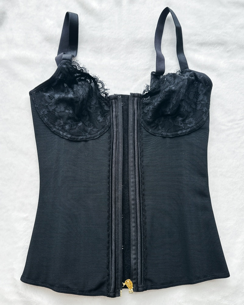 Shapshe® Deep V Lace Corset Top Trimmed Waist Trainer with Front Zipper  - By Qivii