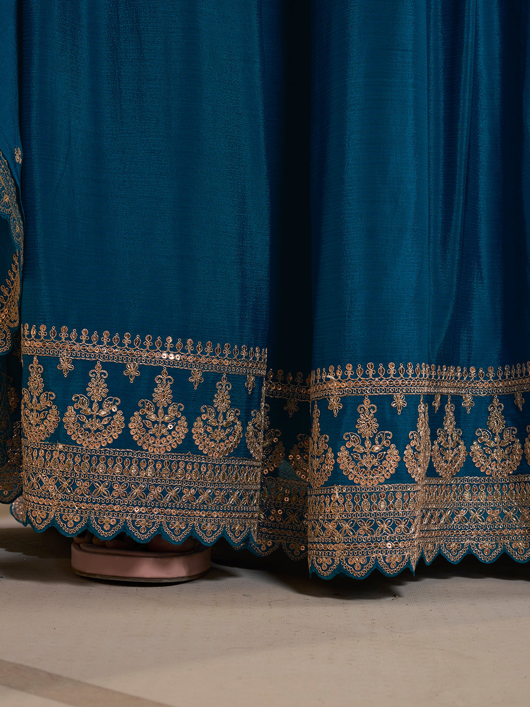 Blue Digital Floral Printed Embroidered Sharara Suit Set