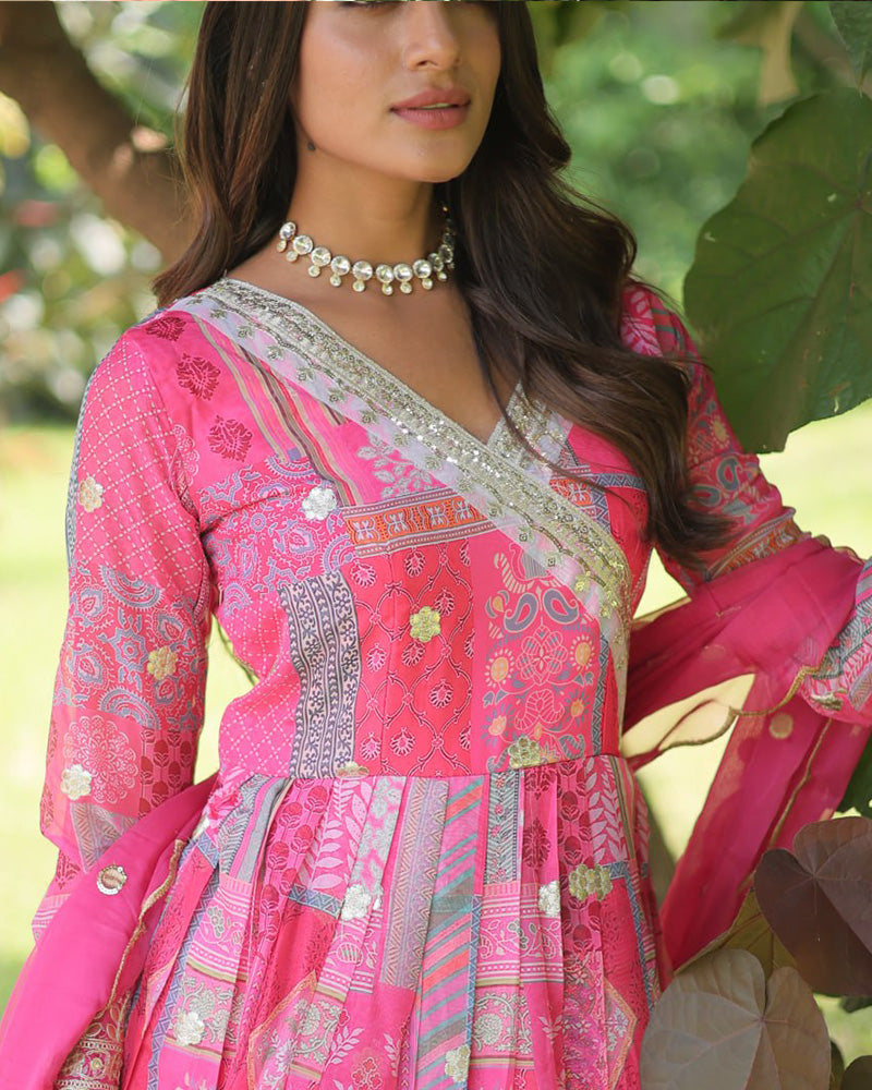 Wedding Wear Embroidery Pink Color Gown With Dupatta  - By Qivii