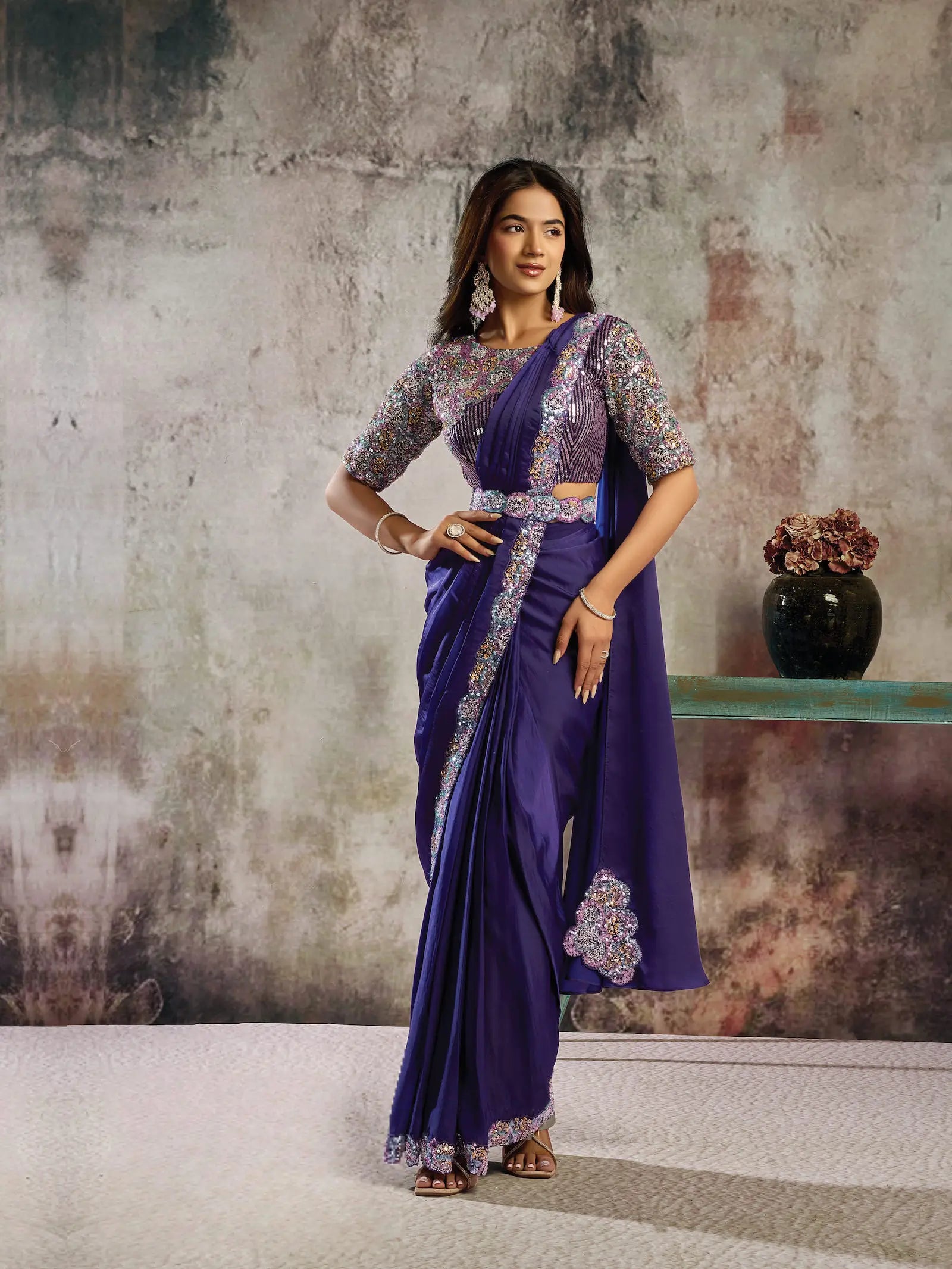 Royal Purple Ready To Wear Saree
