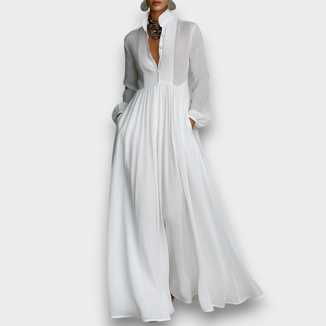 Serena - Maxi Jurk met Vloeiende Voorknopen  - By Qivii