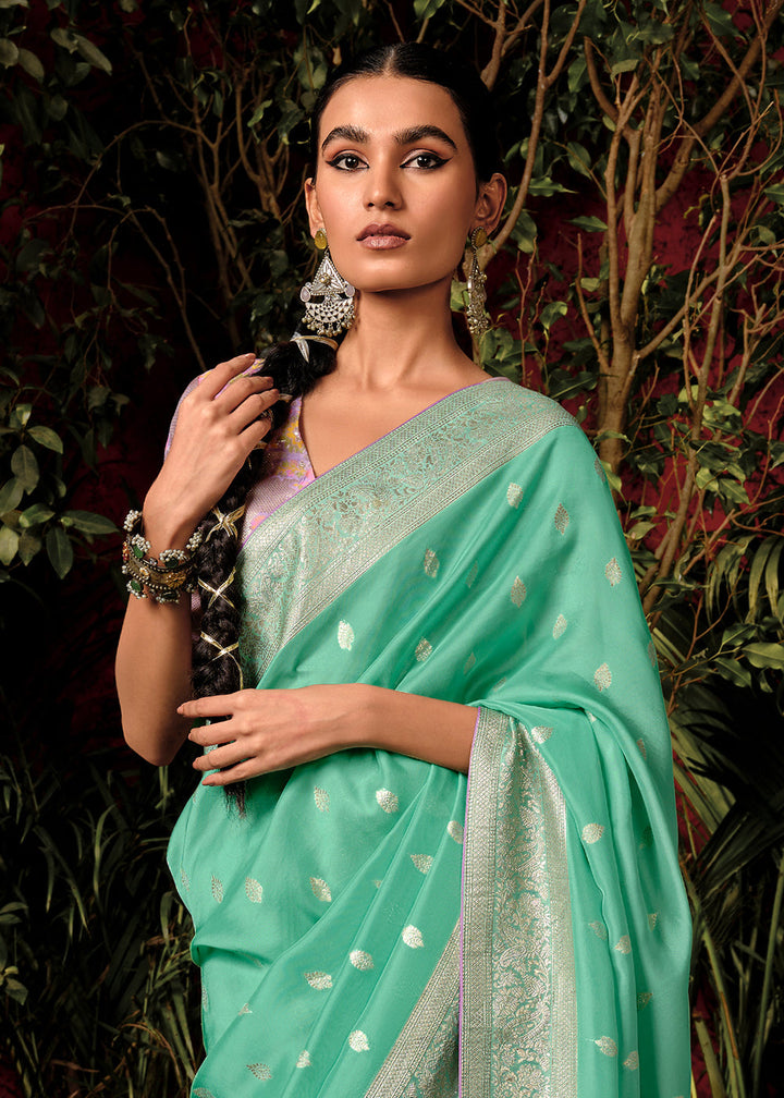 Cool Green Zari Woven Dola Silk Saree with Designer Pallu