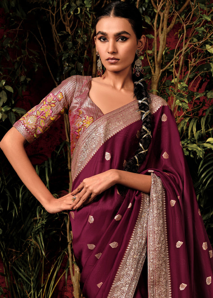 Mulberry Purple Zari Woven Dola Silk Saree with Designer Pallu