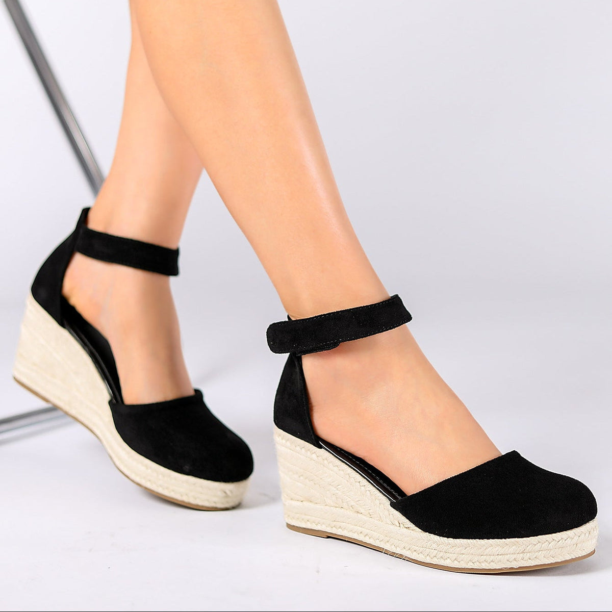 Women's Elodie Closed-Toe Espadrille Wedge Sandals - Velvet Platform Sandals with Adjustable Velcro Ankle Strap (US 4-10.5)