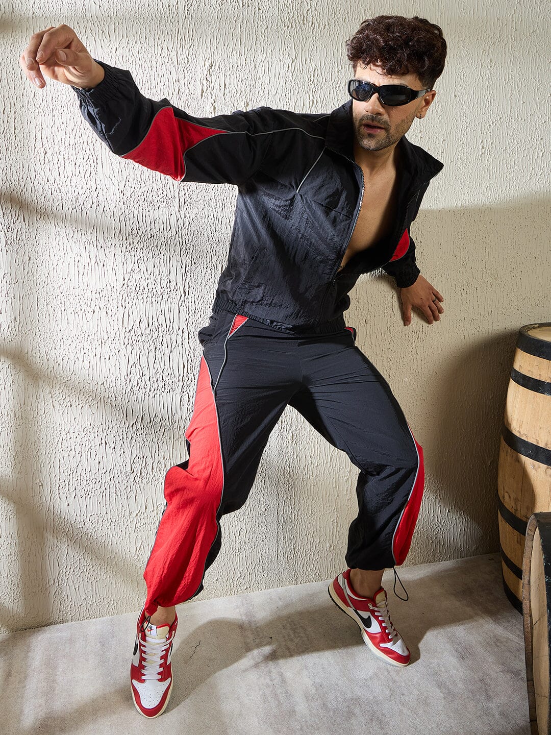 Black and Red Crinkle Windbreaker Jacket