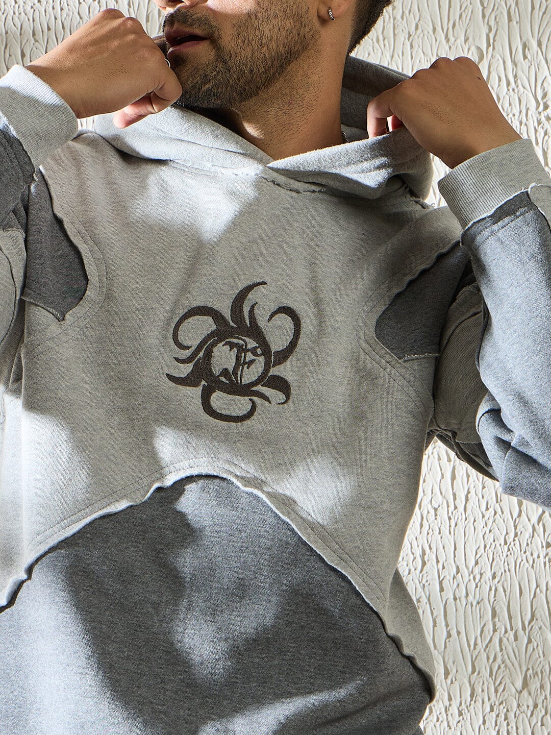 Grey and Charcoal Cut and Sew Hooded Sweatshirt