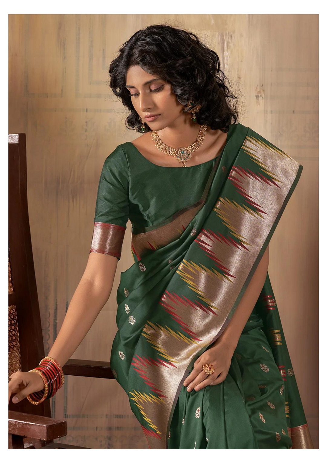 Forest Green Banarasi Silk Saree