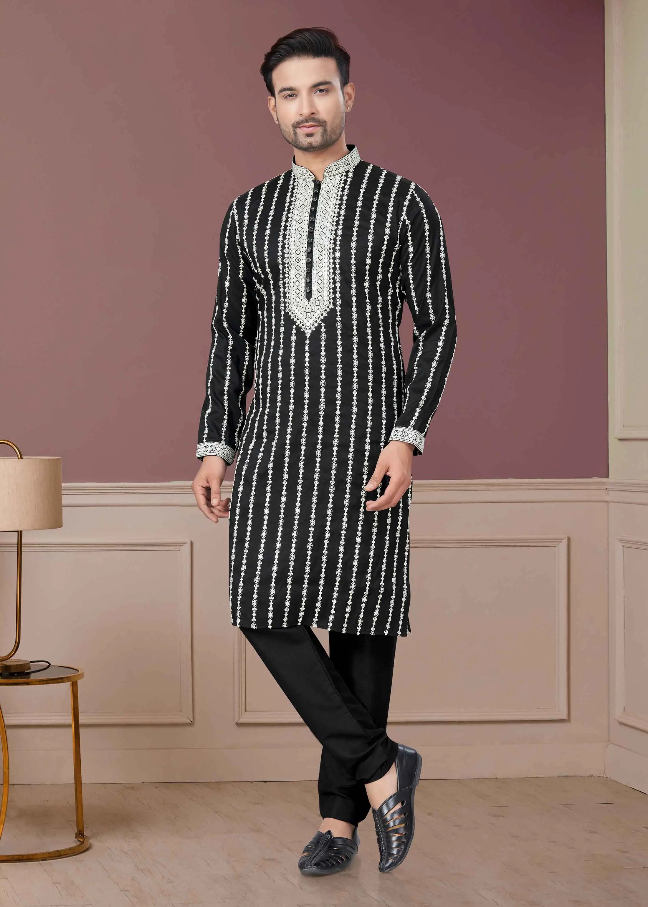 Black Sequins Embroidery Kurta Pajama Set