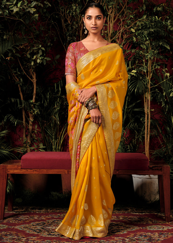 Honey Yellow Zari Woven Dola Silk Saree with Designer Pallu