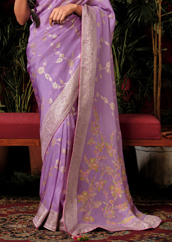 Amethyst Purple Zari Woven Dola Silk Saree with Designer Pallu