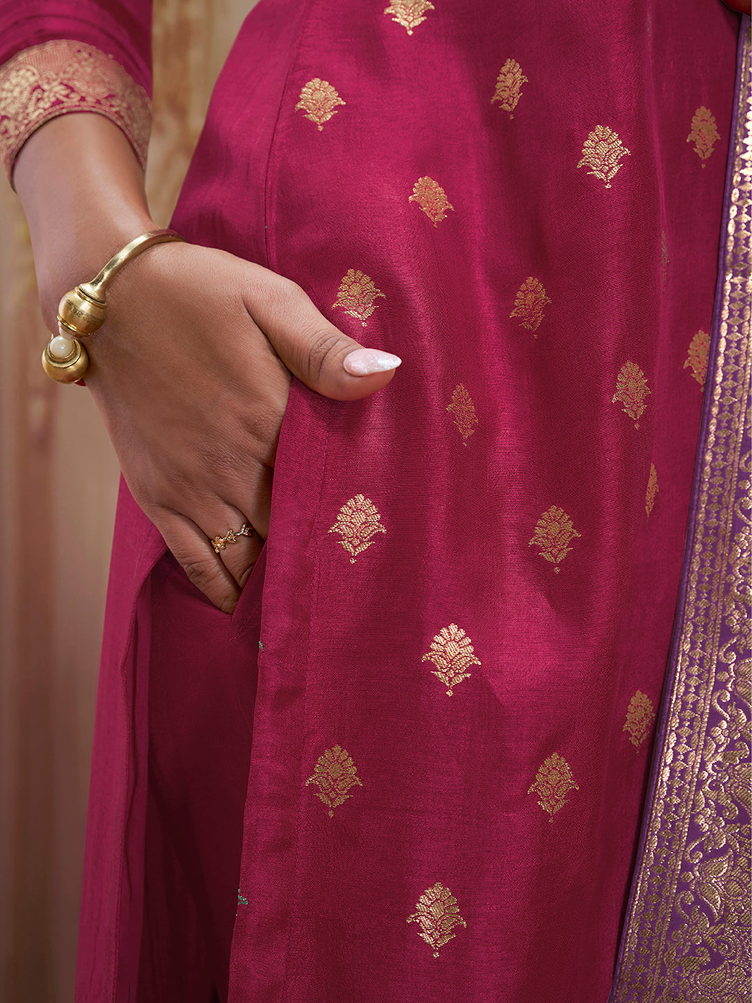 Ruby Pink Dola Silk Jacquard Kurta with Santoon Trouser & Dola Jacquard Dupatta