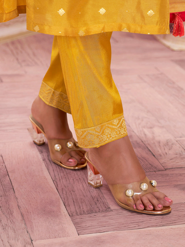 Mustard Yellow Dola Silk Kurta with Santoon Trouser and Muslin Digital Printed Dupatta