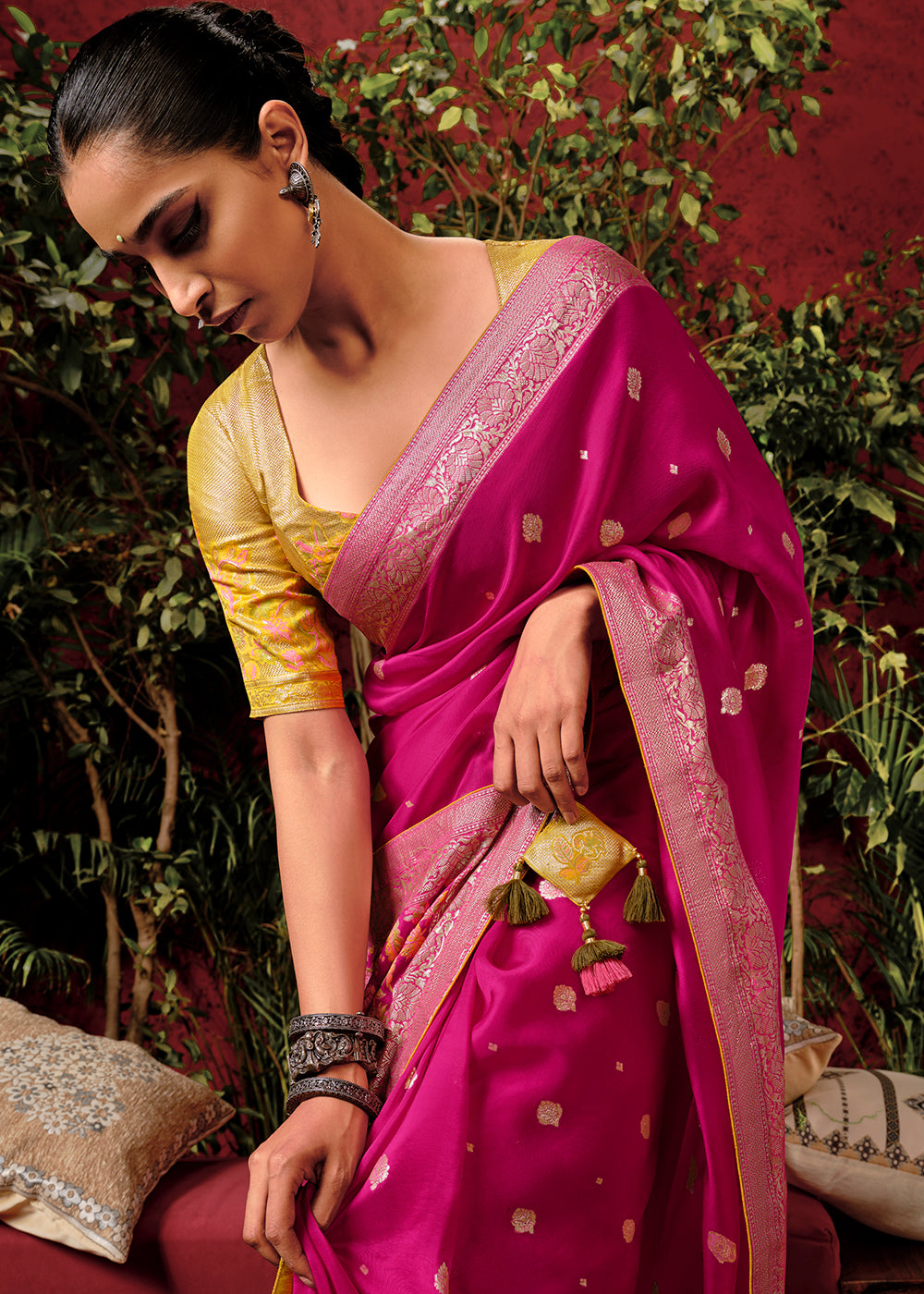 Hot Pink Zari Woven Dola Silk Saree with Designer Pallu