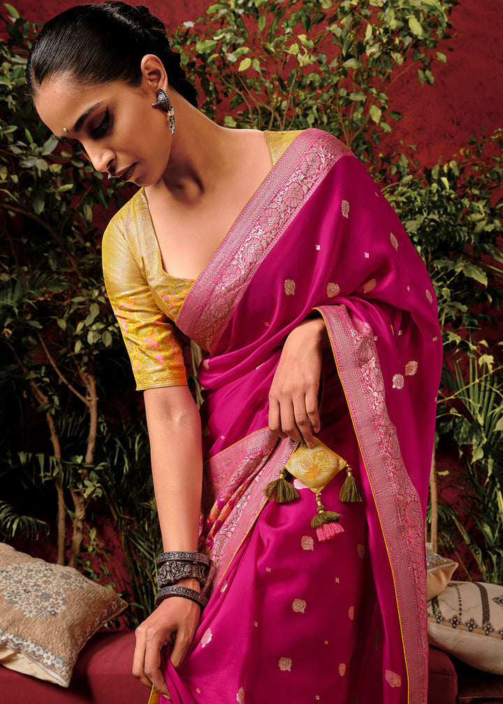 Hot Pink Zari Woven Dola Silk Saree with Designer Pallu