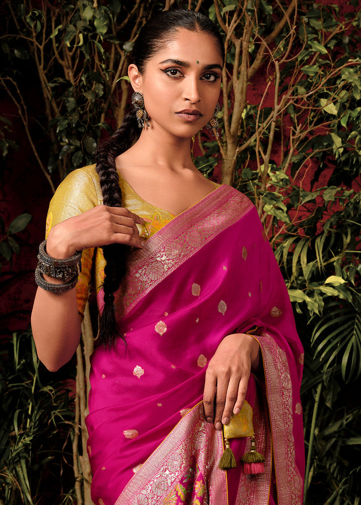 Hot Pink Zari Woven Dola Silk Saree with Designer Pallu