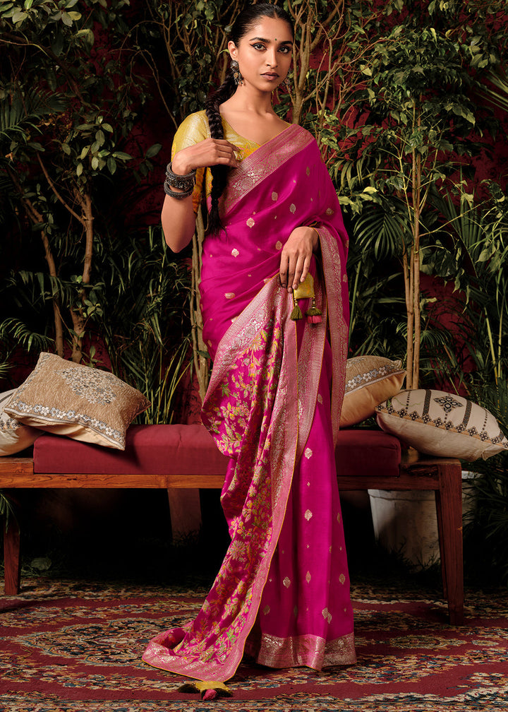 Hot Pink Zari Woven Dola Silk Saree with Designer Pallu