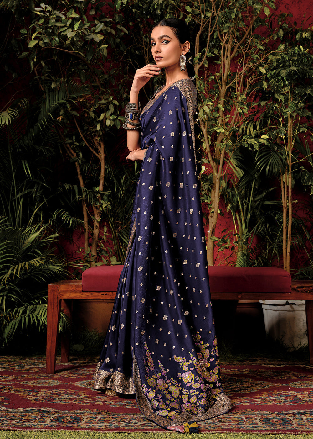 Denim Blue Zari Woven Dola Silk Saree with Designer Pallu - qivii