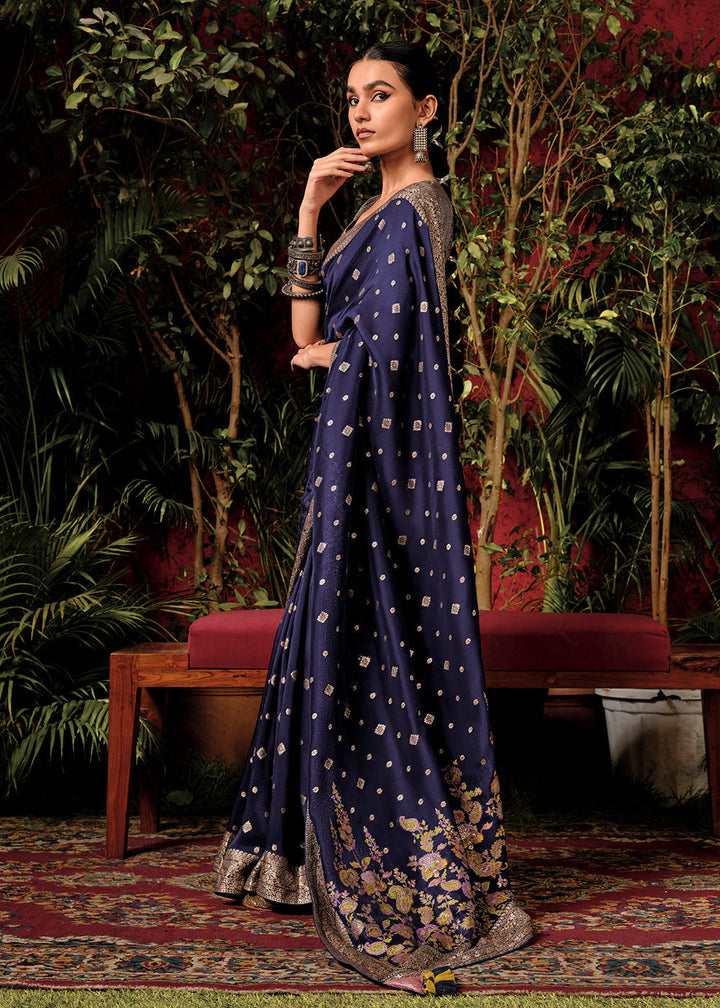 Denim Blue Zari Woven Dola Silk Saree with Designer Pallu