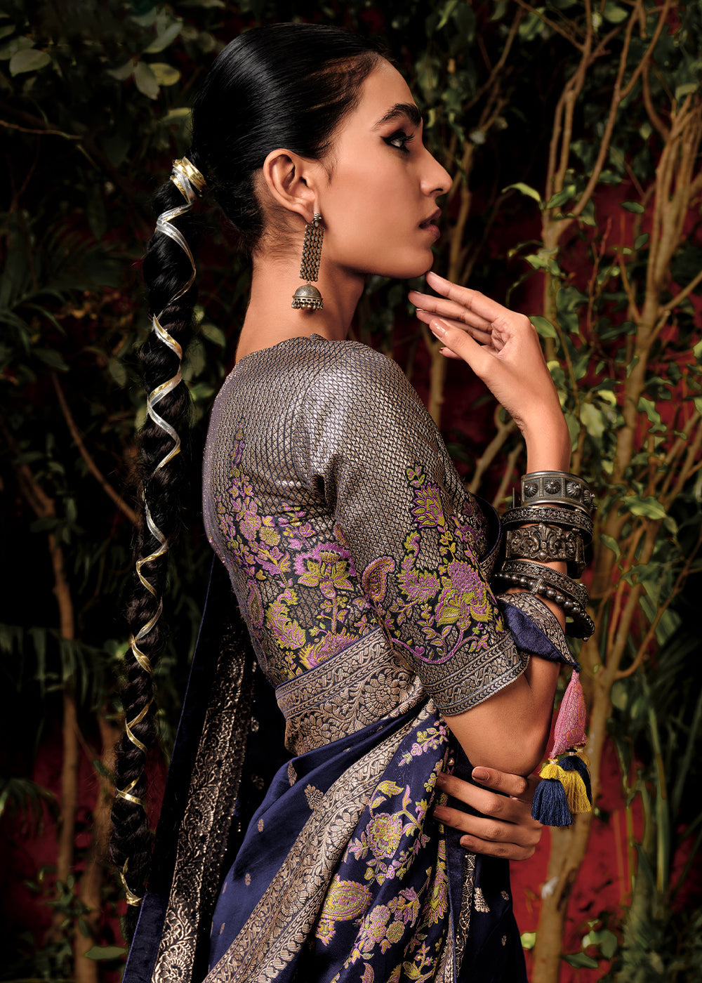 Denim Blue Zari Woven Dola Silk Saree with Designer Pallu - qivii