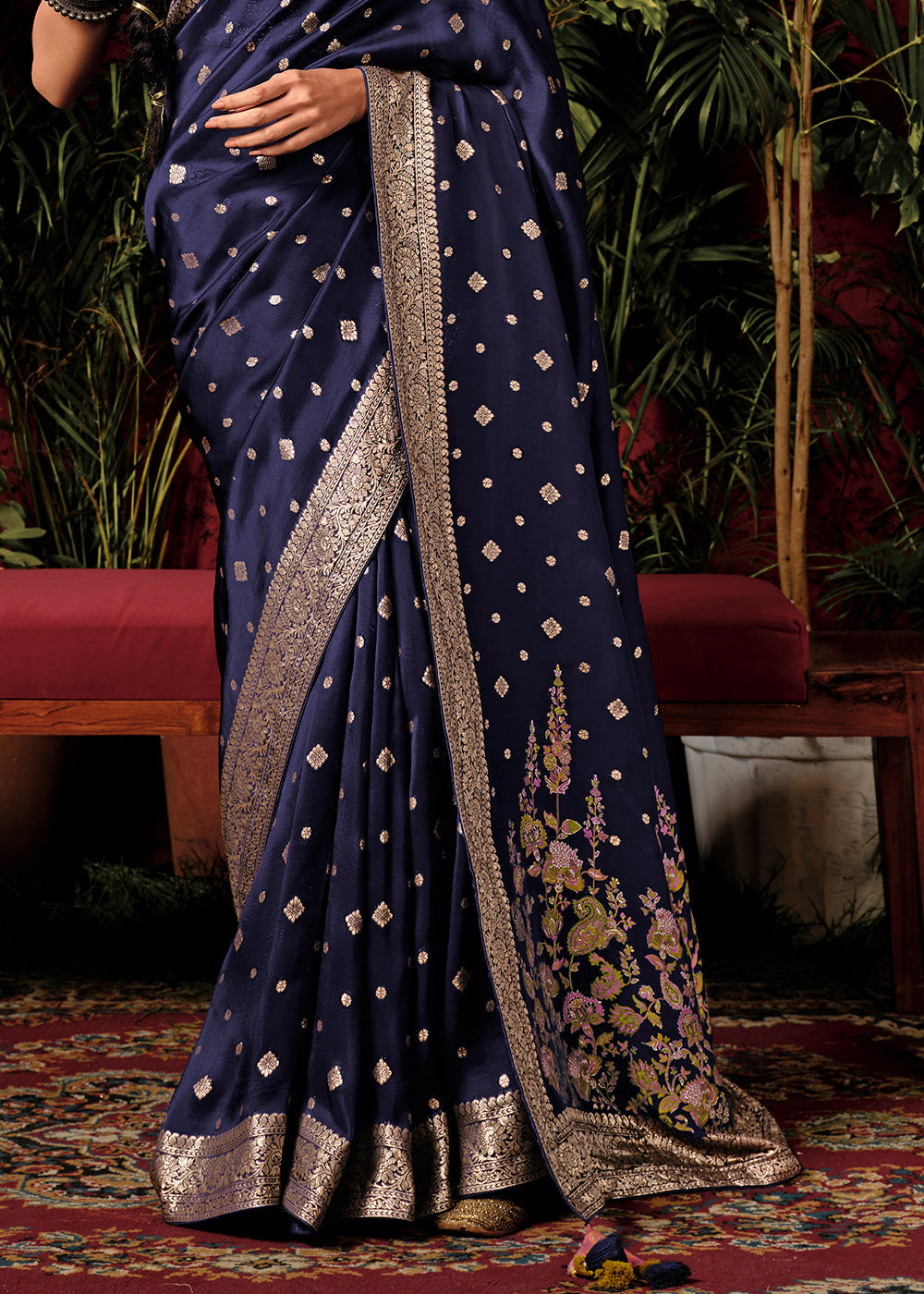 Denim Blue Zari Woven Dola Silk Saree with Designer Pallu - qivii