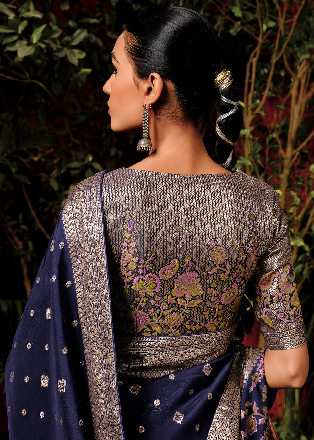 Denim Blue Zari Woven Dola Silk Saree with Designer Pallu - qivii