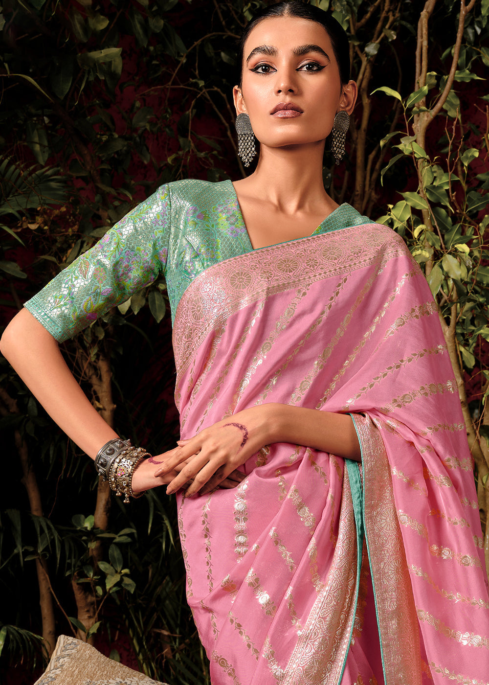 Baby Pink Zari Woven Dola Silk Saree with Designer Pallu