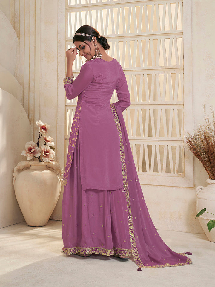 Purple Jacquard Embroidered Sharara Suit Set by Qivii