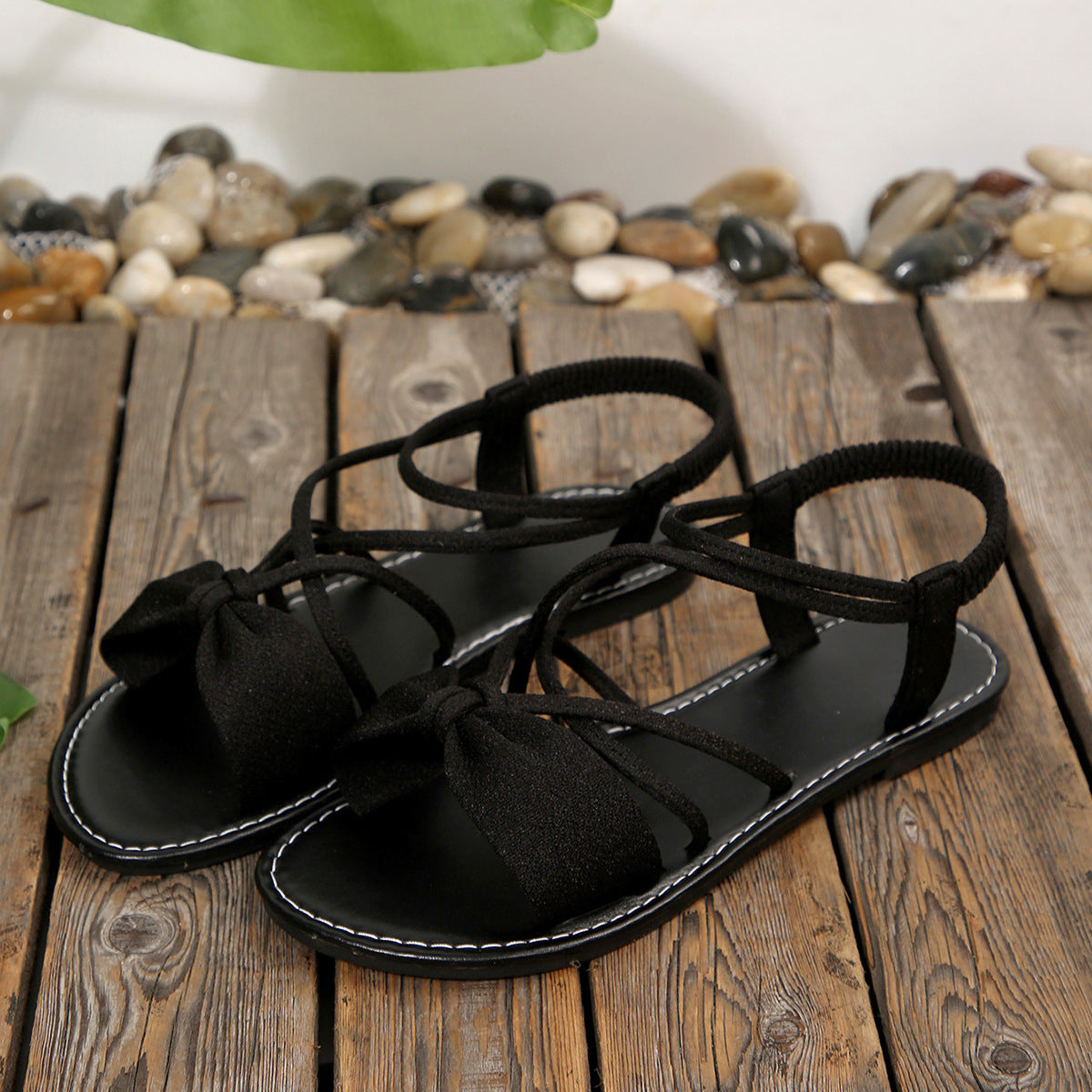 Women's Vela Bow Flat Sandals - Soft Sole Elastic Strap Summer Sandals (US 5-10.5)