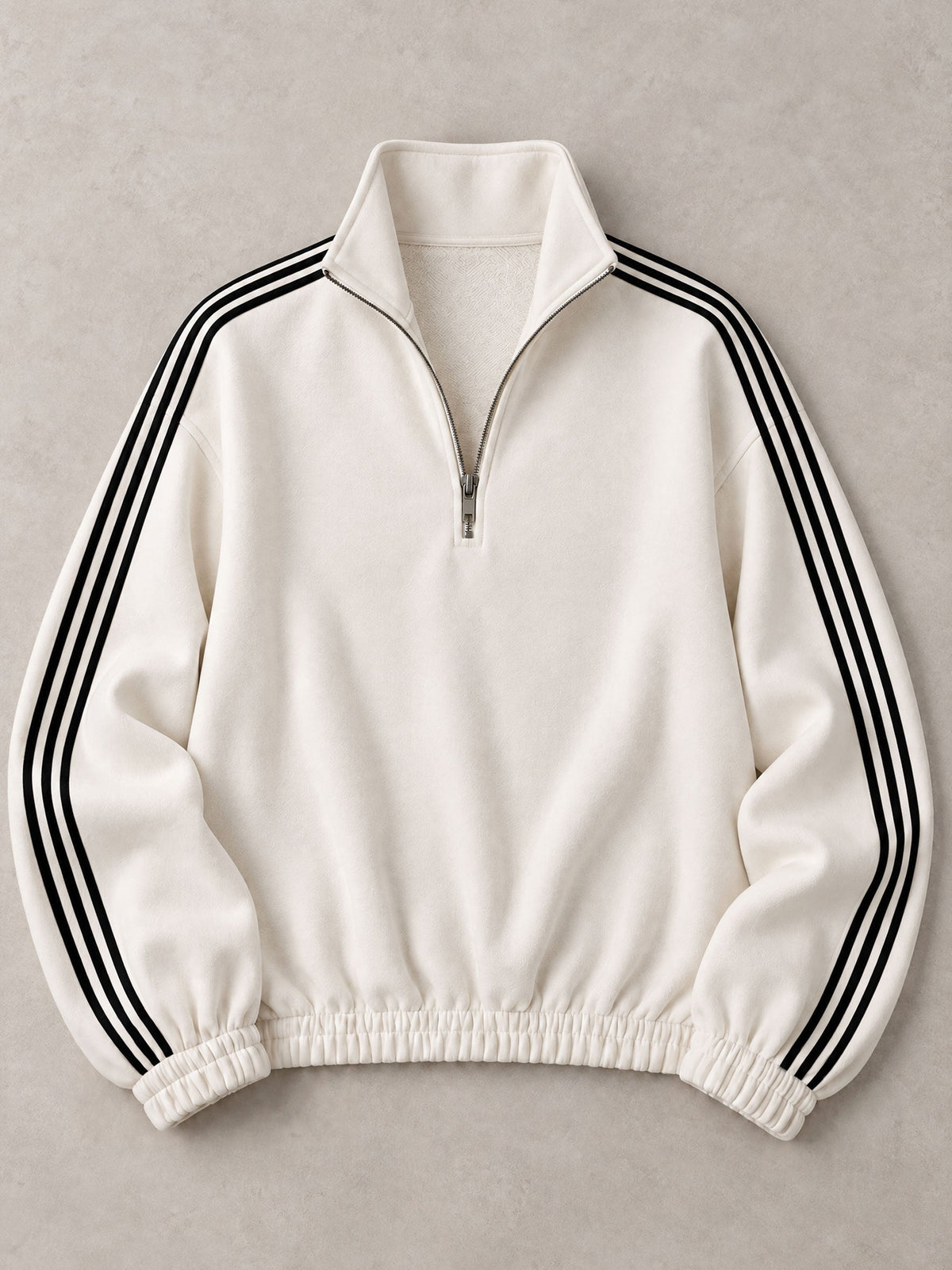 Casual Sporty Black Ribbon White Half-Zip Sweatshirt And Wide-Leg Pants Set  - By Qivii