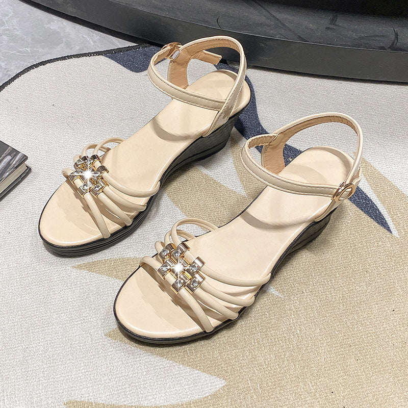 Women’s Mariselle Peep-Toe Wedge Sandals – Rhinestone Metallic Platform Elegant Block Heel Sandals (US 4–9)