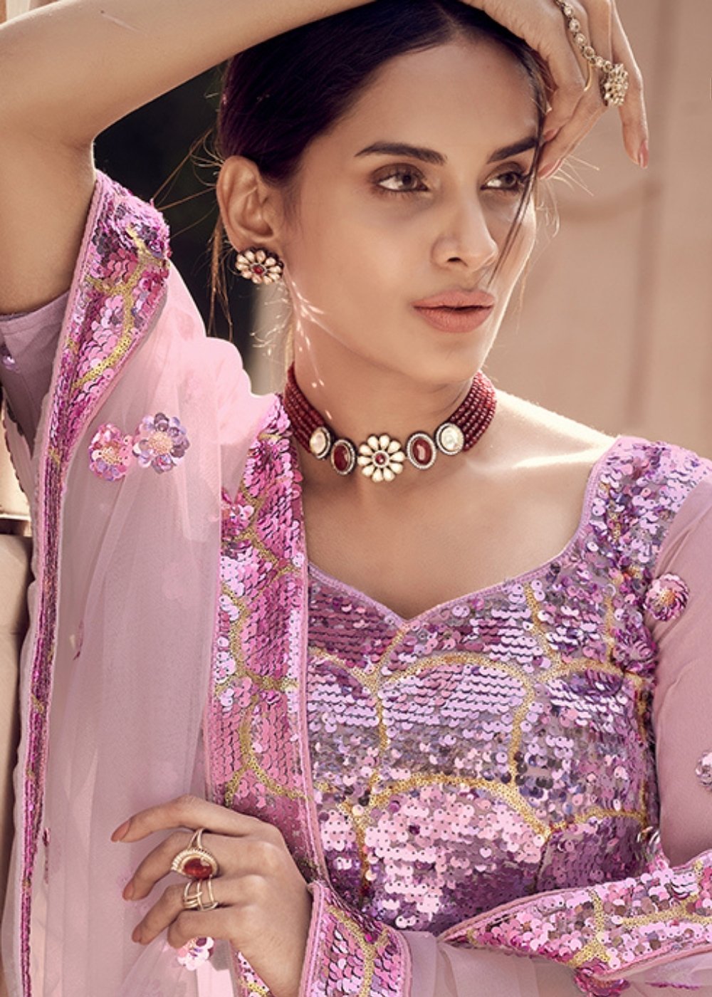 Helio Purple Designer Soft Net Lehenga Choli with Sequins work | Ready To Wear - qivii