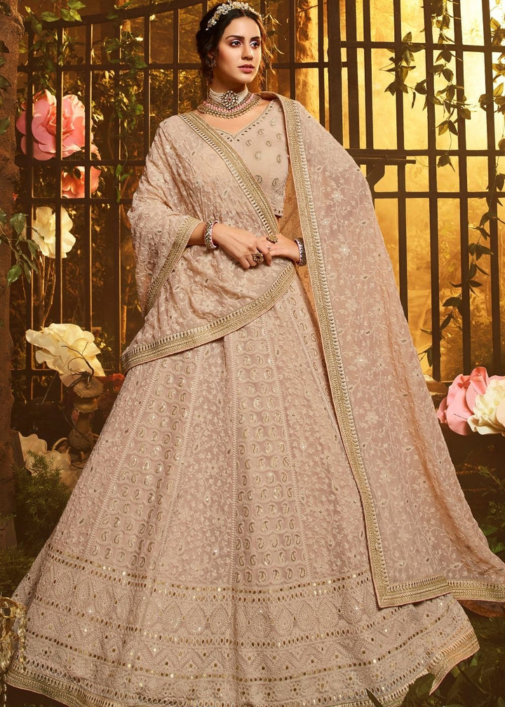 Light Brown Georgette Lehenga Choli with Thread, Gota, Sequin and Dori work(Pre-Order)