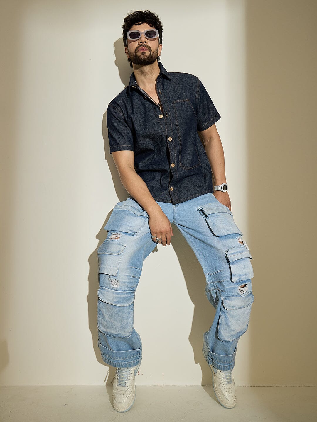 Dark Wash Carpenter Denim Shirt - qivii