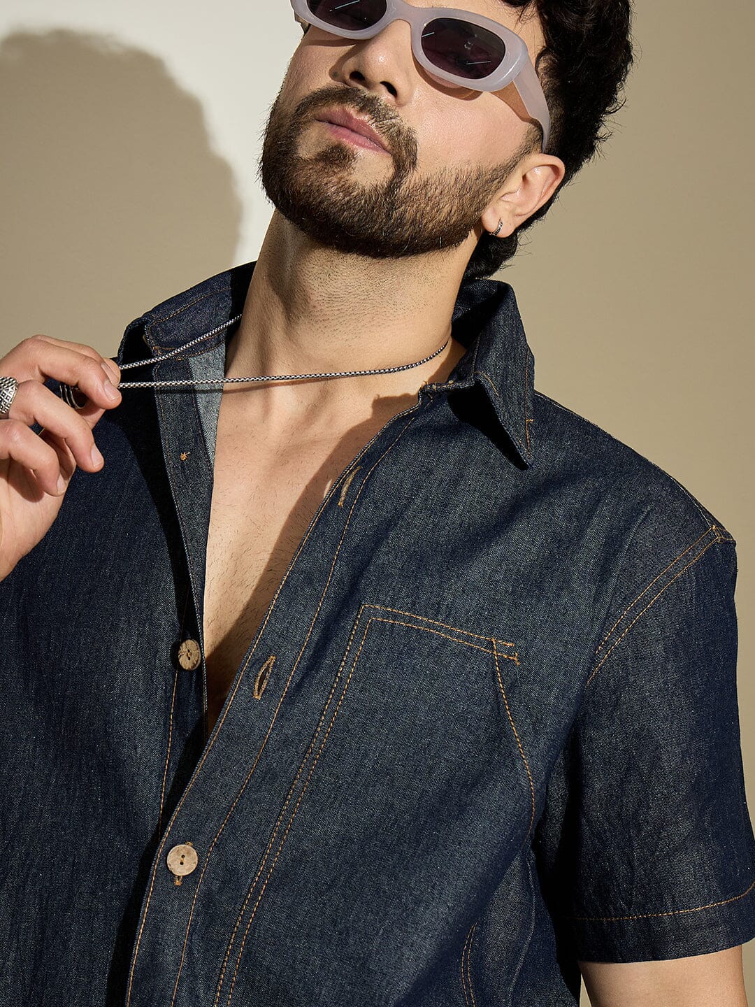 Dark Wash Carpenter Denim Shirt - qivii