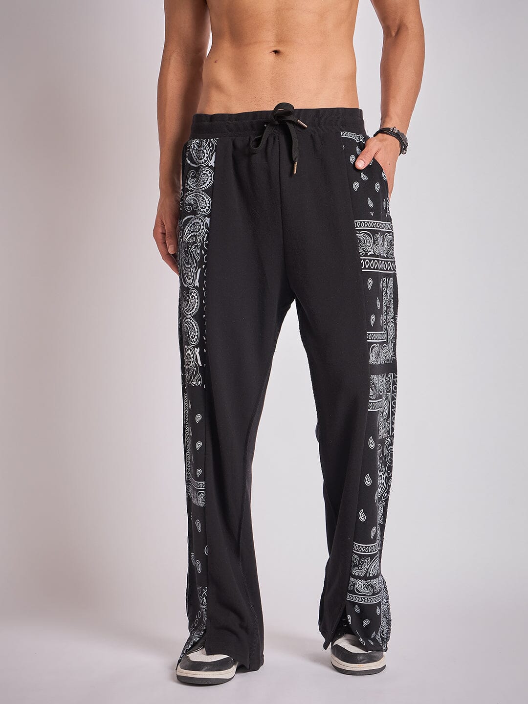 Black Paisley Panel Trackpants