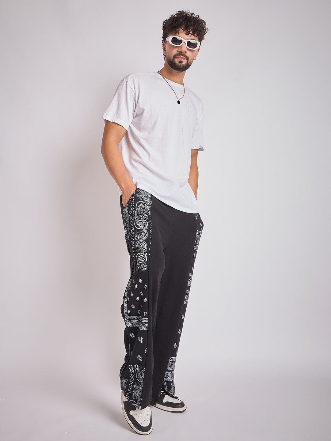 Black Paisley Panel Trackpants