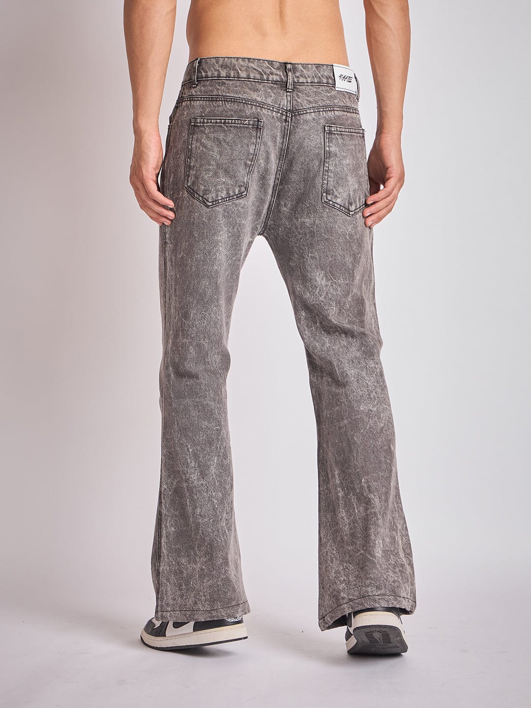 Grey Pu Cross Flared Denim