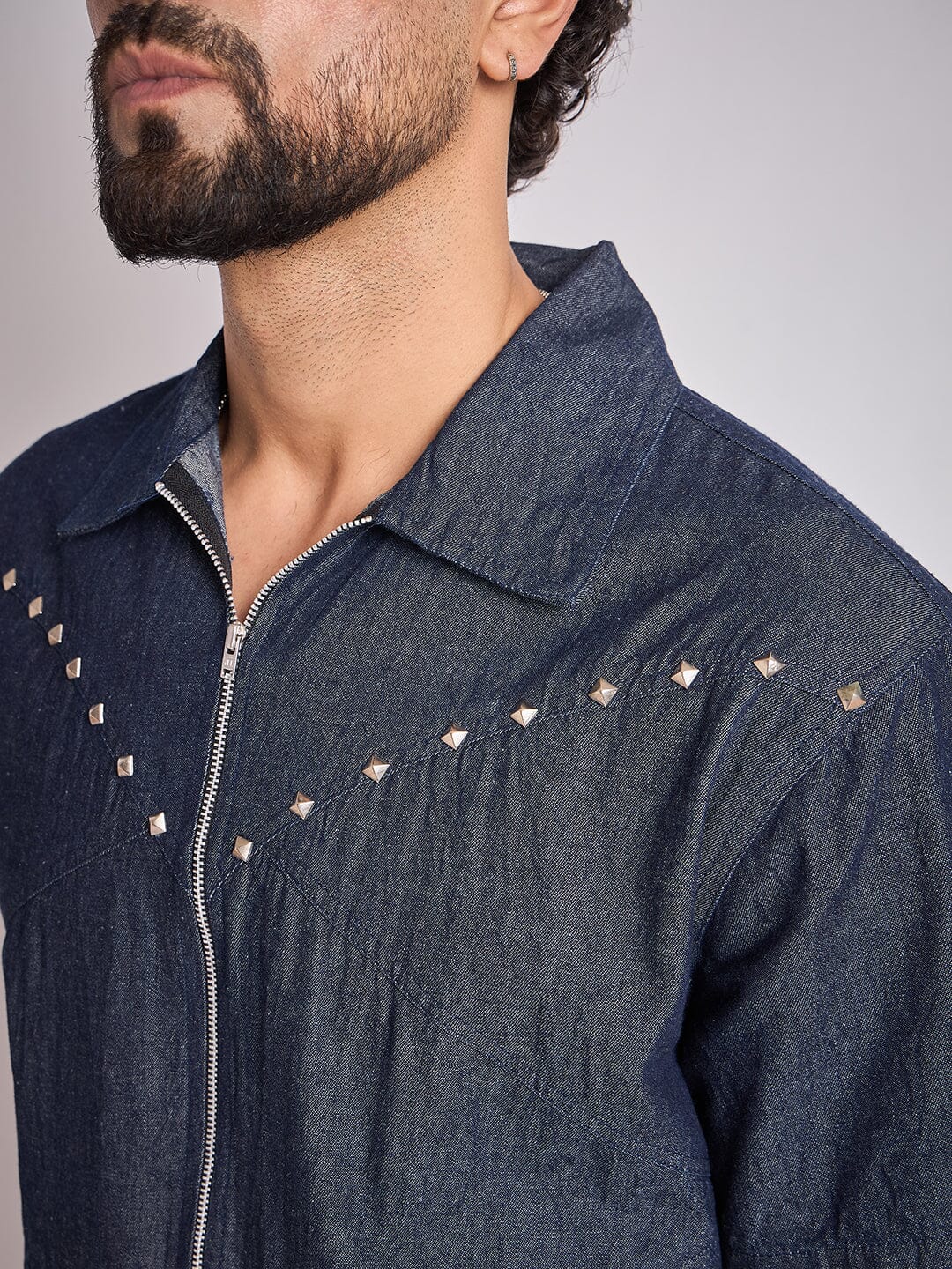 Dark Wash Studded Denim Shirt