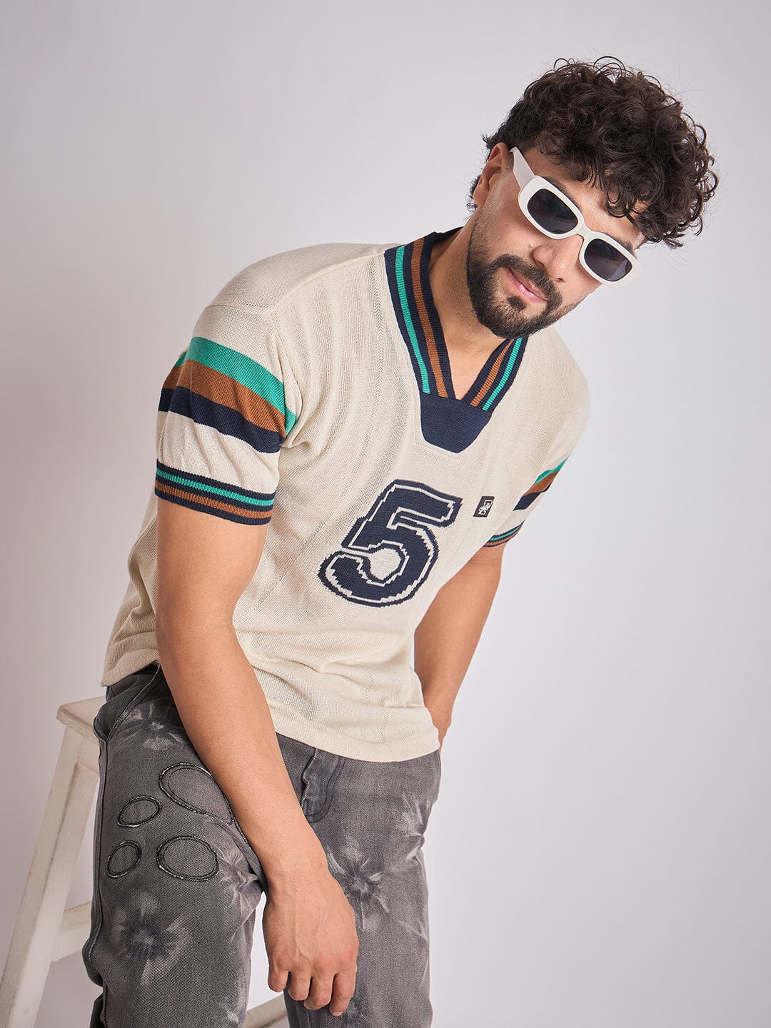 Cream Vintage Sports Knitted Jersey