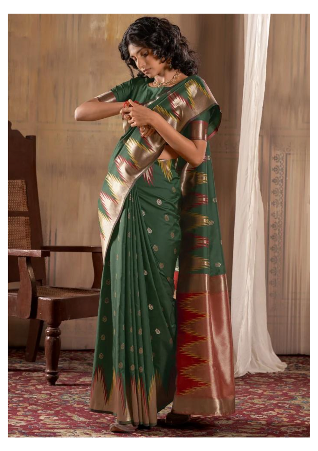 Forest Green Banarasi Silk Saree