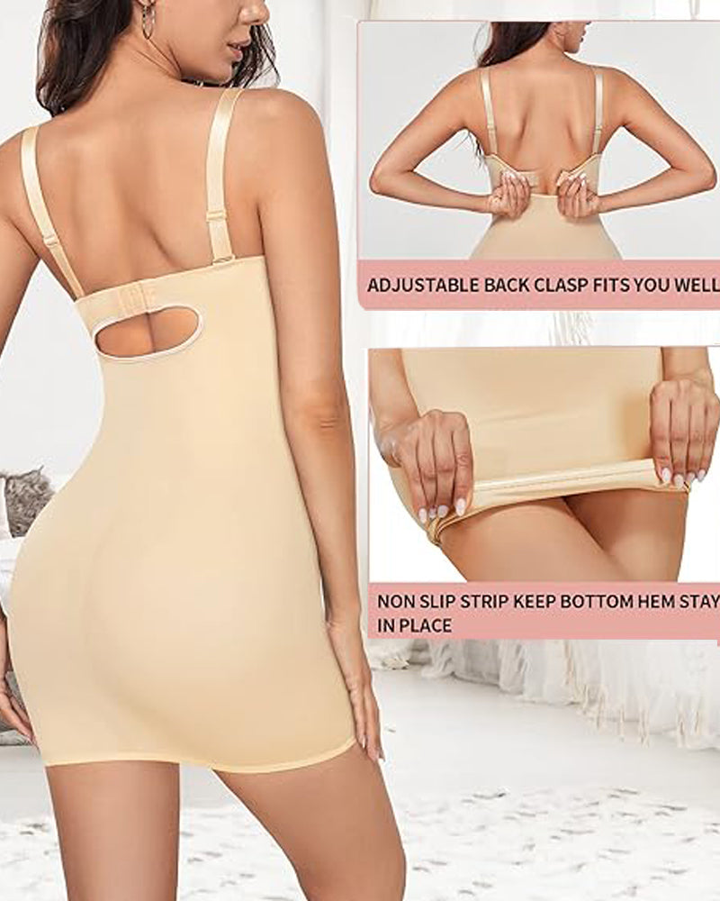 Smooth Full Slip Strapless Tummy Control Bodycon Shapewear Dresses With Built In Bra  - By Qivii